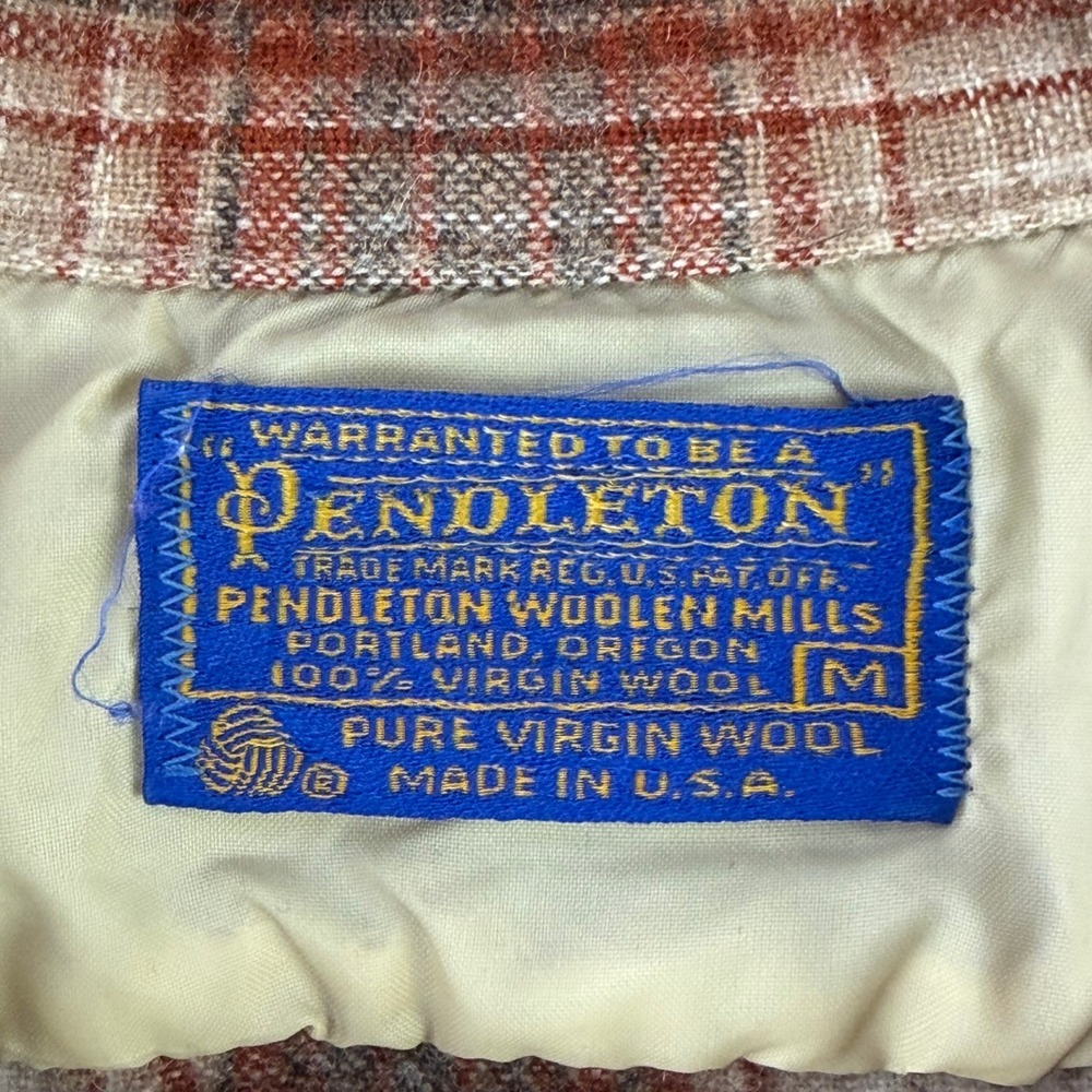 VTG 70s Pendleton Board Shirt Mens S-M Rust Plaid Long Sleeve Loop Collar USA - Picture 3 of 14